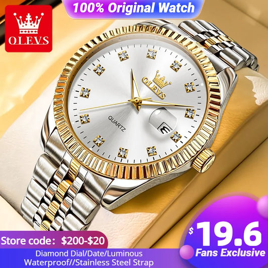 OLEVS Nouvelles montres pour hommes Montre à quartz de luxe originale en diamant pour homme Montre-bracelet lumineuse étanche en acier inoxydable pour homme Date
