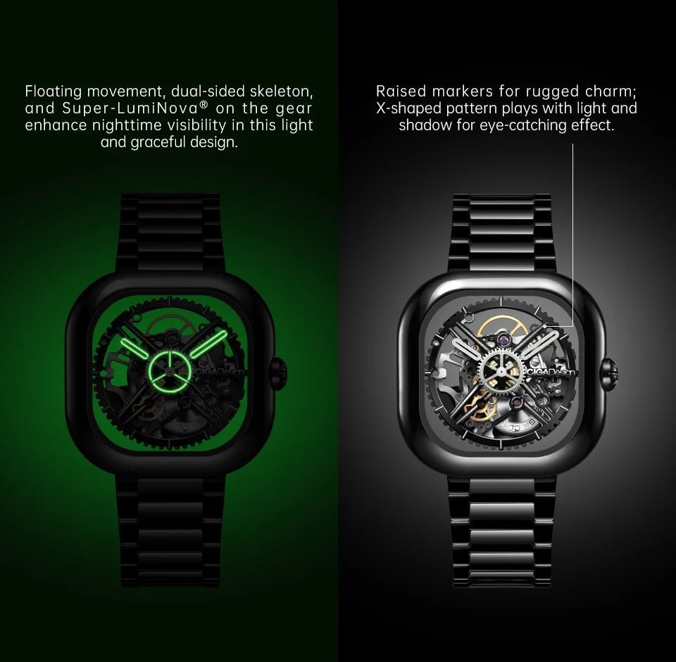 CIGA Design Y Series Watch: Eastern Jade Black Skeleton with Luminous Ceramic Case.