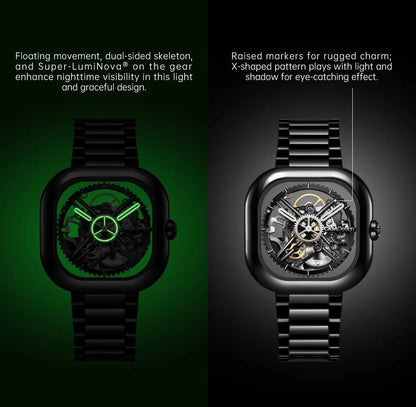CIGA Design Y Series Watch: Eastern Jade Black Skeleton with Luminous Ceramic Case.