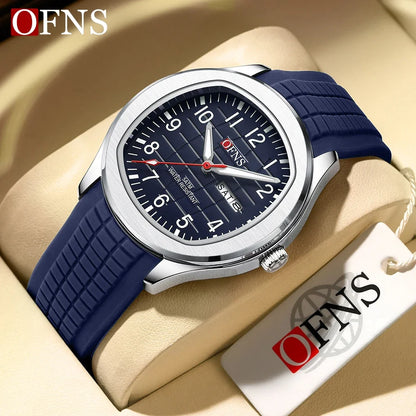 OFNS Top 8018 Montre à quartz pour homme avec bracelet en acier et calendrier, étanche, tendance, 2024