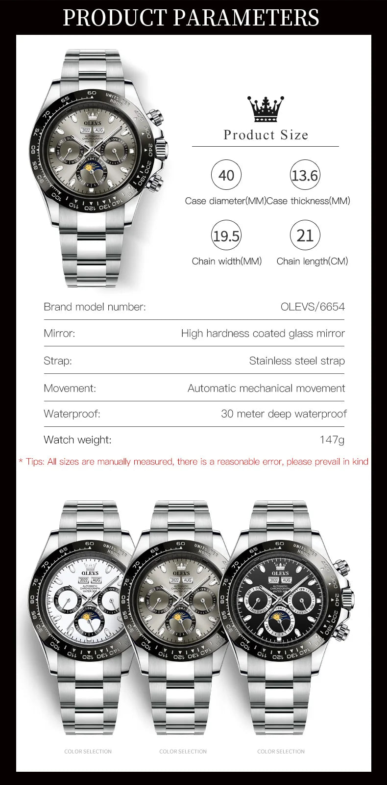 Montre mécanique automatique OLEVS pour hommes TOP marque originale en acier inoxydable lumineuse étanche date homme montre-bracelet ensemble de luxe
