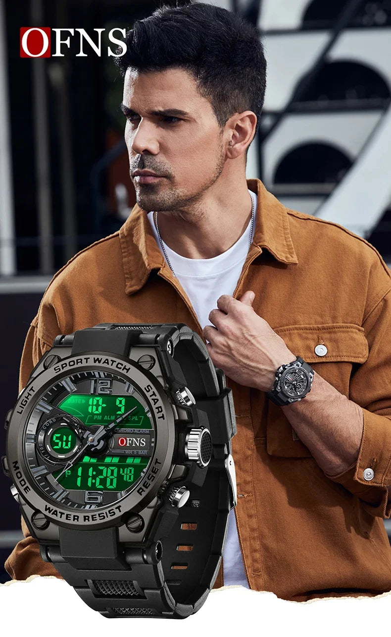 OFNS Top 6092 New Fashion Men's Sports Watch Military Waterproof Quartz Electronic LED Digital Men's Sports Quartz Watch 2024