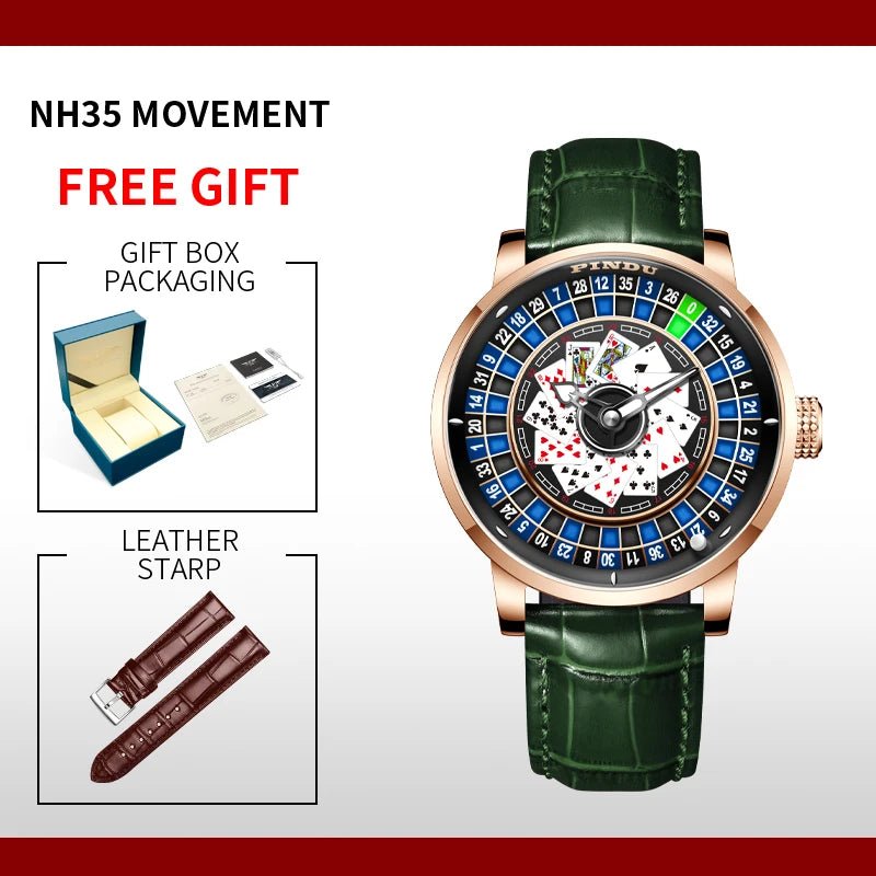 PINDU Men's Watch Poker Design Sapphire NH35 Movement