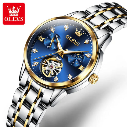 Montre automatique OLEVS pour femme, squelette lumineux étanche, originale, mécanique, élégante, pour femme