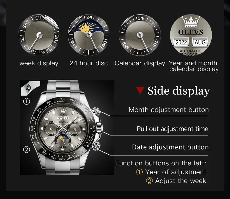 Montre mécanique automatique OLEVS pour hommes TOP marque originale en acier inoxydable lumineuse étanche date homme montre-bracelet ensemble de luxe