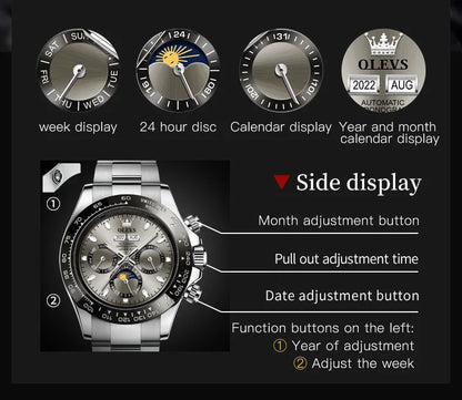 Montre mécanique automatique OLEVS pour hommes TOP marque originale en acier inoxydable lumineuse étanche date homme montre-bracelet ensemble de luxe