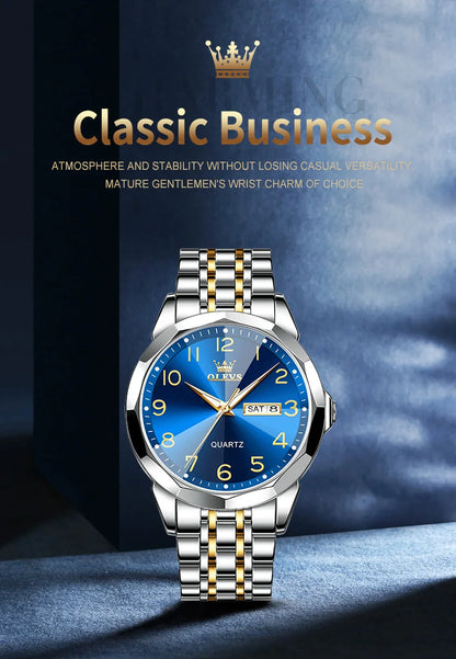 Montre classique pour homme OLEVS Montres-bracelets à quartz en acier inoxydable avec cadran numérique et date Montres analogiques à quartz classiques pour hommes
