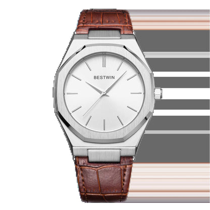 Top Brand New Watch Fashion Design Leisure Business Silver Blue Leather 3ATM Waterproof Quartz Mens Watch Reloj Hombre.