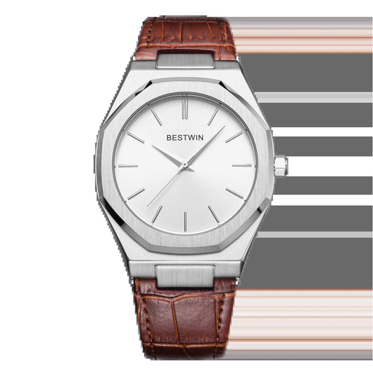 Top Brand New Watch Fashion Design Leisure Business Silver Blue Leather 3ATM Waterproof Quartz Mens Watch Reloj Hombre.