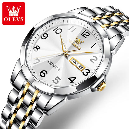 Montre classique pour homme OLEVS Montres-bracelets à quartz en acier inoxydable avec cadran numérique et date Montres analogiques à quartz classiques pour hommes