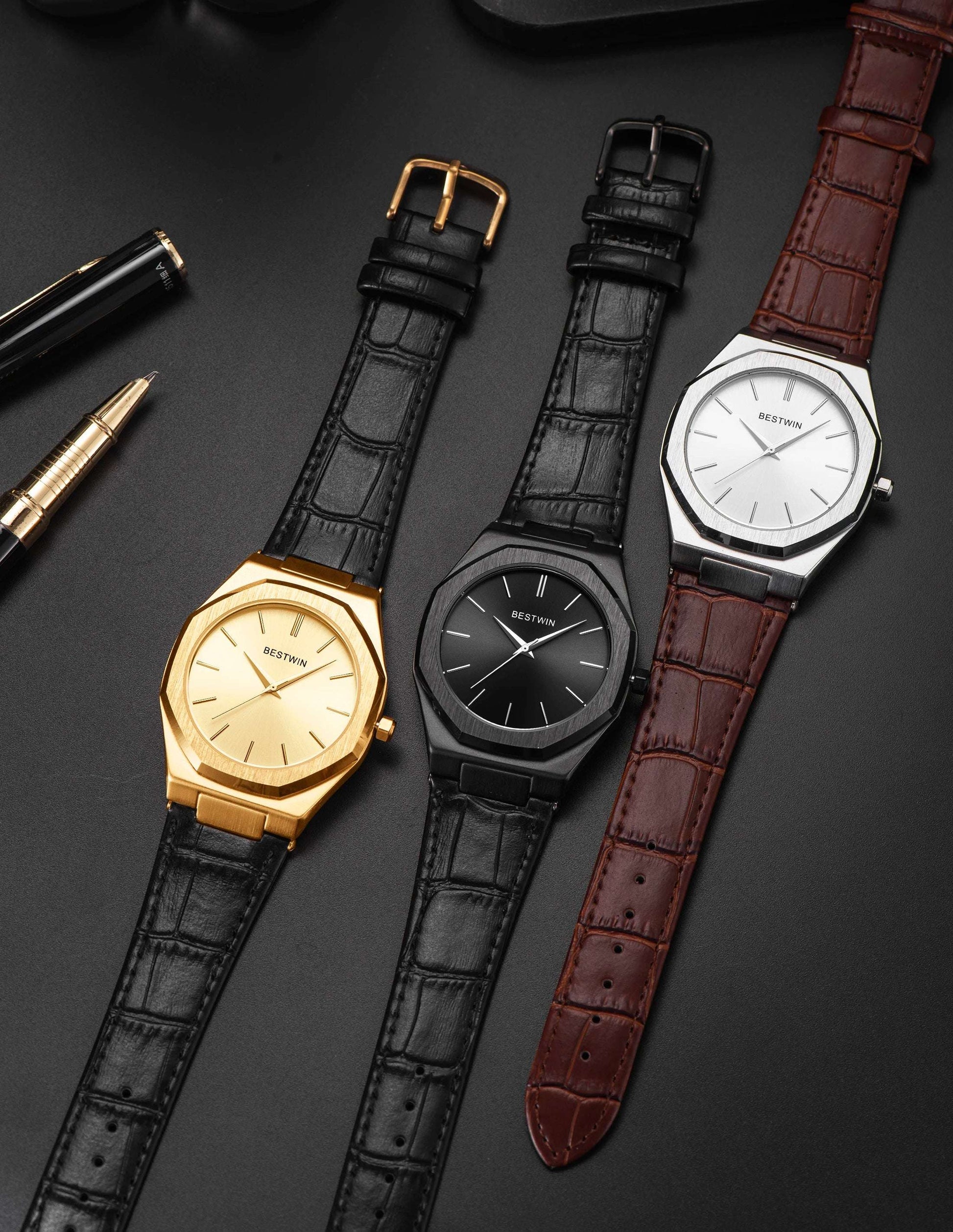 Top Brand New Watch Fashion Design Leisure Business Silver Blue Leather 3ATM Waterproof Quartz Mens Watch Reloj Hombre.