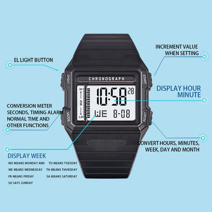 UTHAI CA07 Men's Watch: Square LED Sports with 50ATM Waterproof