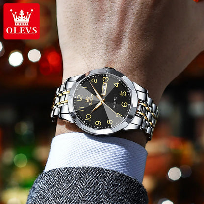 Montre classique pour homme OLEVS Montres-bracelets à quartz en acier inoxydable avec cadran numérique et date Montres analogiques à quartz classiques pour hommes