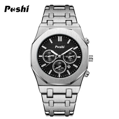 POSHI Men's Watch: Stainless Steel Chronograph with Date