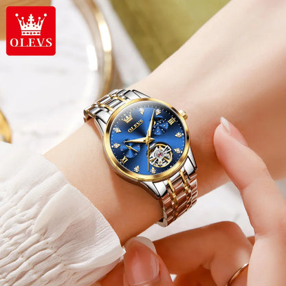 Montre automatique OLEVS pour femme, squelette lumineux étanche, originale, mécanique, élégante, pour femme