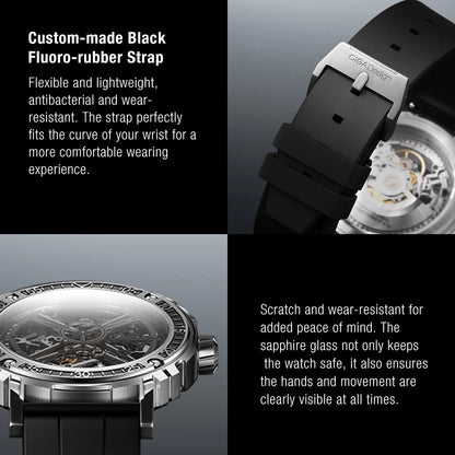 CIGA Design Men's Watch: 3-in-1 Titanium Skeleton with Fluororubber Strap.