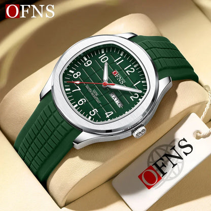 OFNS Top 8018 Montre à quartz pour homme avec bracelet en acier et calendrier, étanche, tendance, 2024