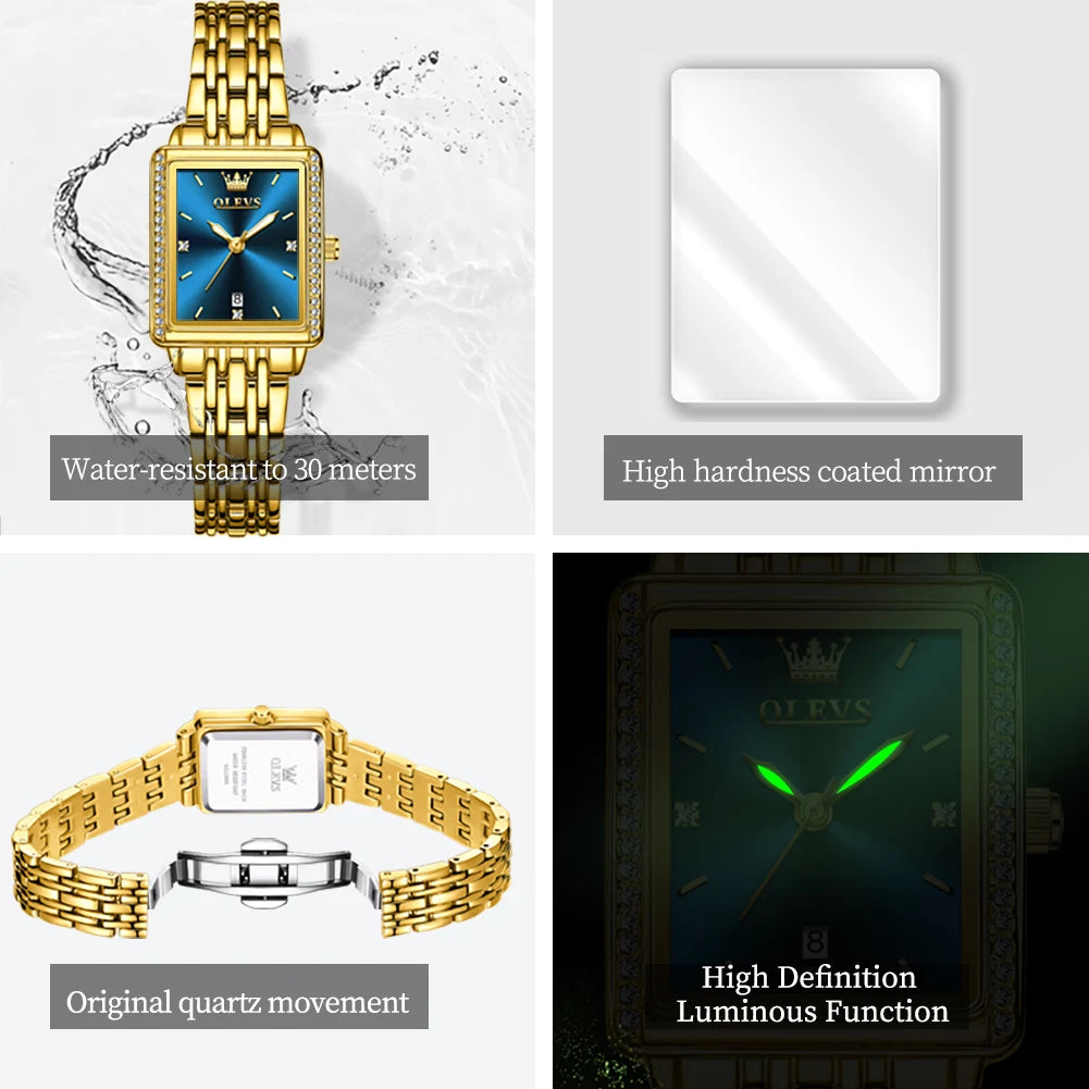 Montre élégante pour femme OLEVS Top Fashion Business Montre à quartz en acier inoxydable étanche avec diamant Montre de luxe originale pour femme