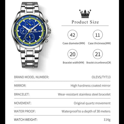 Montres exclusives originales pour hommes OLEVS Chronographe Cadran lumineux Montre-bracelet en acier inoxydable étanche à la mode pour hommes TOP Marque
