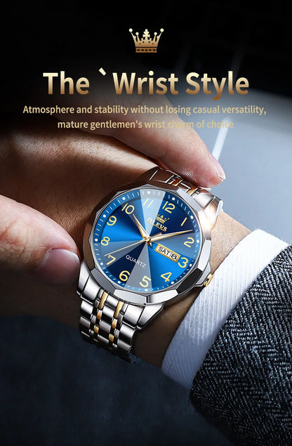 Montre classique pour homme OLEVS Montres-bracelets à quartz en acier inoxydable avec cadran numérique et date Montres analogiques à quartz classiques pour hommes