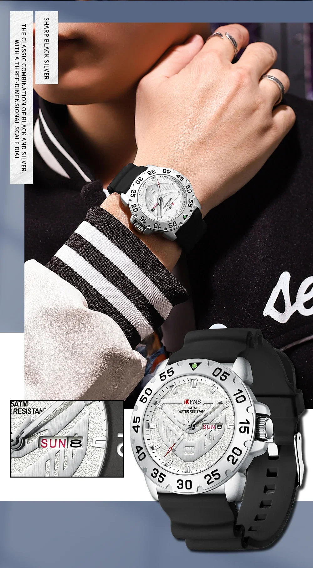 OFNS Brand 1308 New Top Luxury Fashion Men's Watch Night Glow Waterproof Calendar Quartz Watch Suitable for Men's Watch