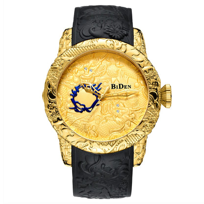 BIDEN Waterproof Sports MAN Watches Dragon Design Quartz Watch for Men Silicone Strap Wristwatch Male Clock Relogio Masculino