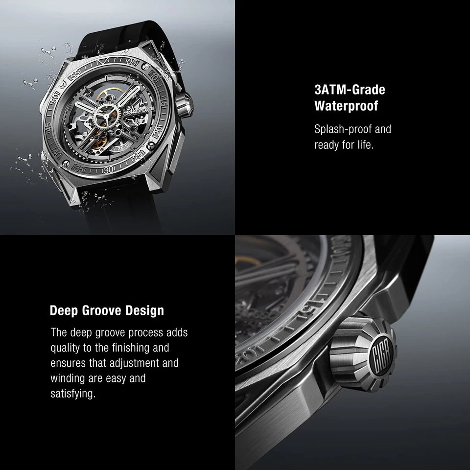 CIGA Design Men's Watch: 3-in-1 Titanium Skeleton with Fluororubber Strap.