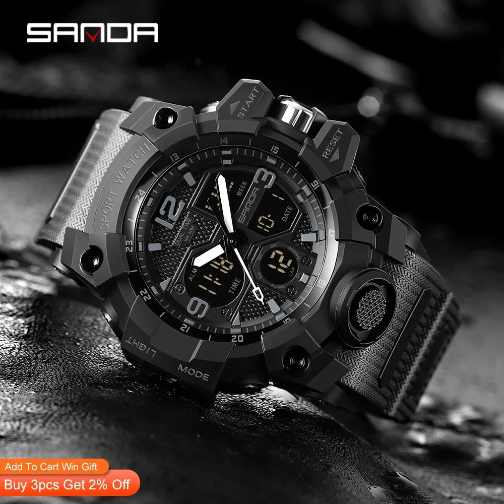 SANDA Top Brand Sports Men's Watches Military Quartz Watch Man Waterproof Wristwatch for Men Clock shock relogios masculino 6030