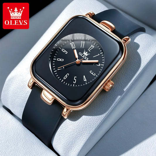 OLEVS NOUVELLE Montre Carrée pour Dames Lumineuse Étanche Bracelet En Silicone Simple Montre-Bracelet Tendance 2023 Mode Femmes Montres Originales