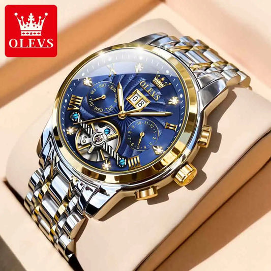 Montres mécaniques OLEVS Montre automatique pour hommes Bracelet en acier inoxydable étanche Montre squelette en or Montre-bracelet pour hommes