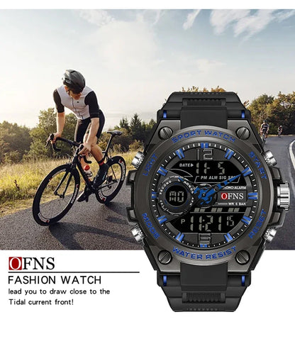 OFNS Top 6092 New Fashion Men's Sports Watch Military Waterproof Quartz Electronic LED Digital Men's Sports Quartz Watch 2024