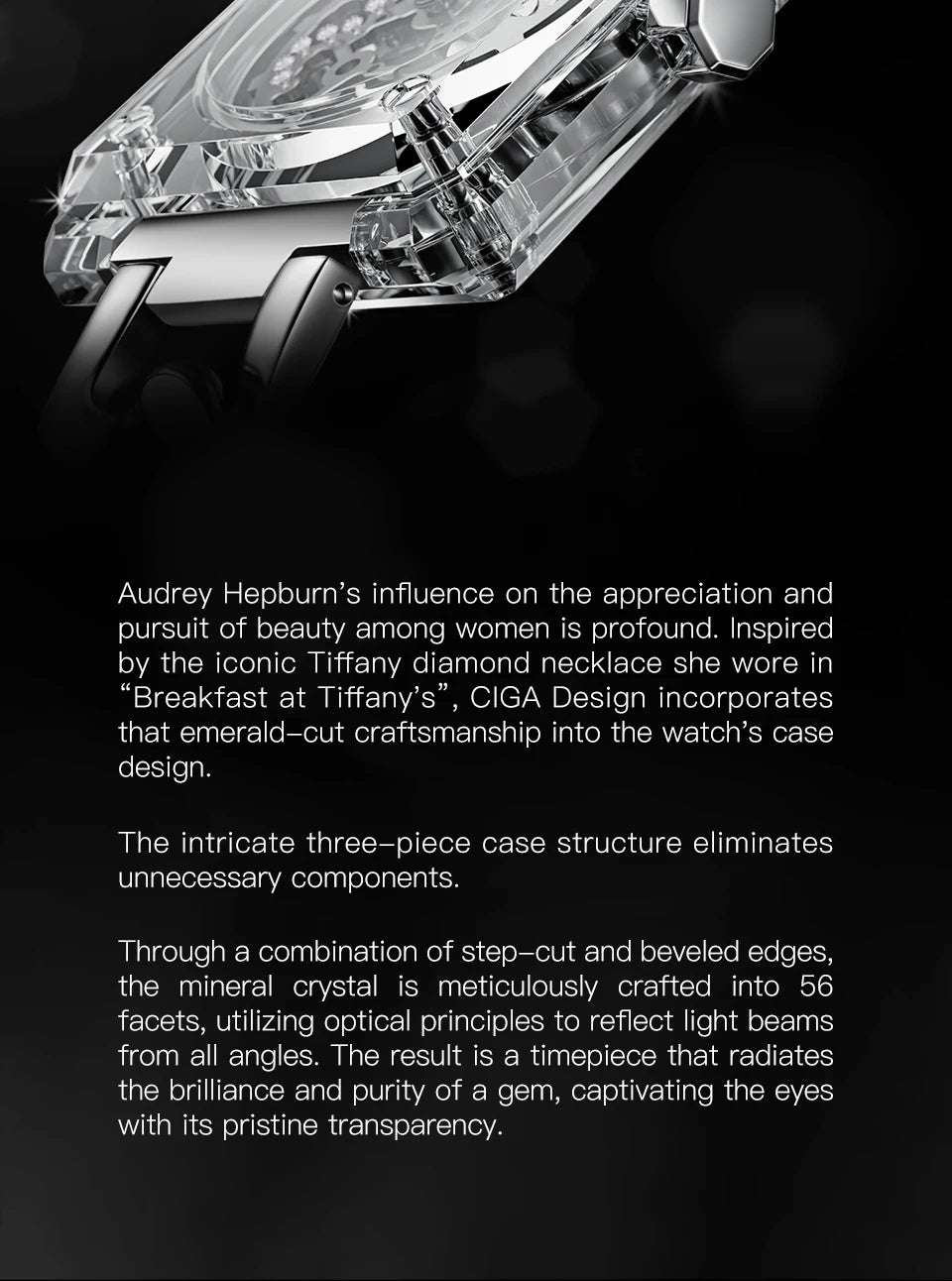 CIGA Design R Series Women's Watch: Crystal Love Skeleton with 3 Straps.