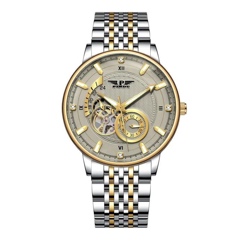 PINDU Men's Watch Stainless Steel Grey Design with Night Glow Feature