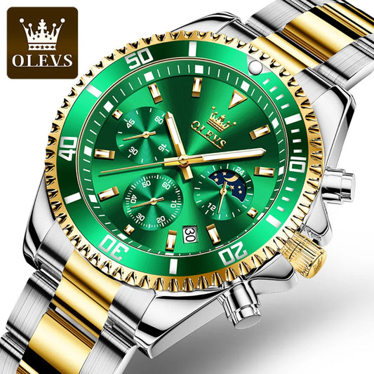 OLEVS Montre Homme Acier Inoxydable Étanche Luiminous Business Mode Luxe Montre Homme Date Phase De Lune Montres À Quartz Pour Hommes