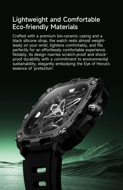 CIGA Design Series X Men's Watch: Eye of Horus Skeleton with Luminous Square Design.