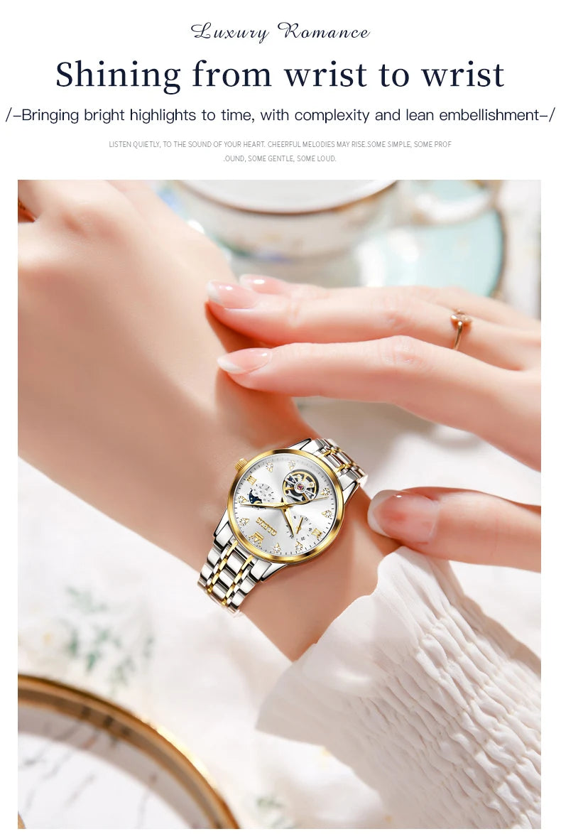 Montre automatique OLEVS pour femme, squelette lumineux étanche, originale, mécanique, élégante, pour femme