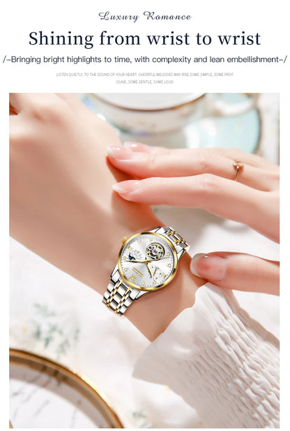 Montre automatique OLEVS pour femme, squelette lumineux étanche, originale, mécanique, élégante, pour femme