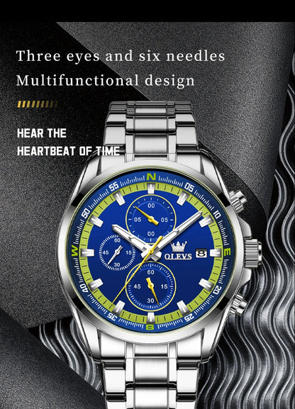 Montres exclusives originales pour hommes OLEVS Chronographe Cadran lumineux Montre-bracelet en acier inoxydable étanche à la mode pour hommes TOP Marque
