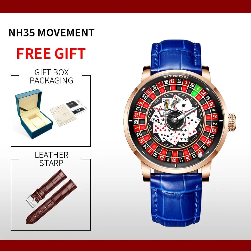 PINDU Men's Watch Poker Design Sapphire NH35 Movement