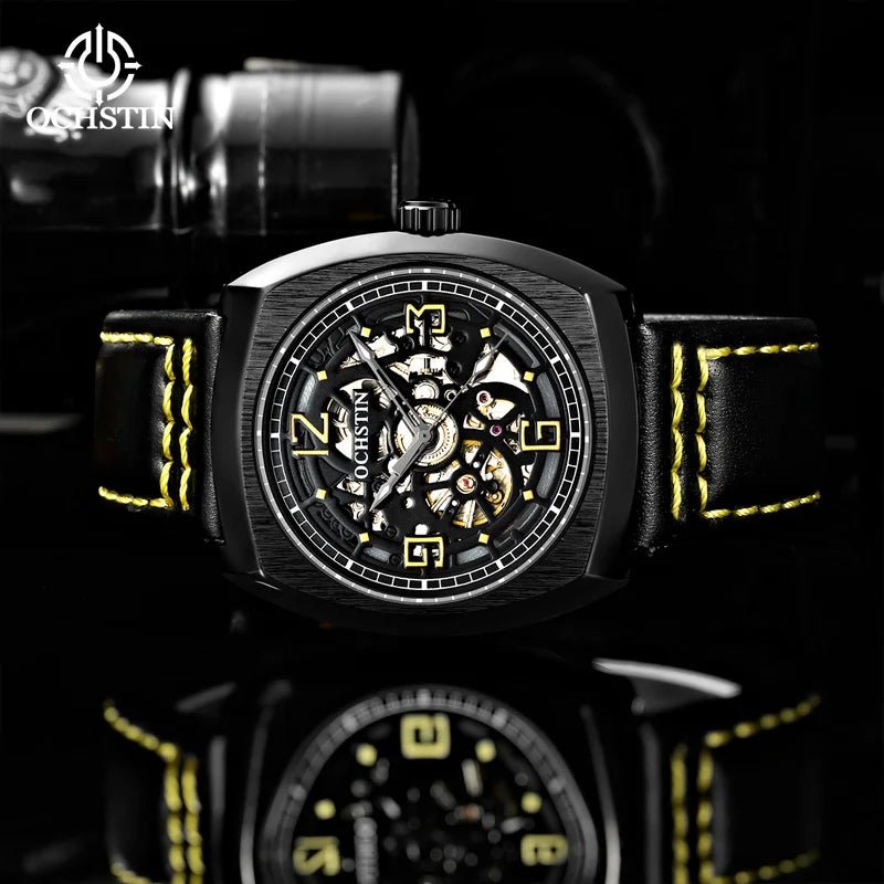 Skeleton Men Mechanical Watch Leather Strap Skeleton Tourbillon Male Automatic Wristwatch Waterproof Clock Relogio Masculino