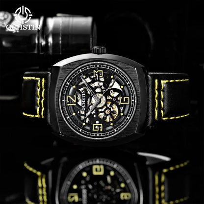 Skeleton Men Mechanical Watch Leather Strap Skeleton Tourbillon Male Automatic Wristwatch Waterproof Clock Relogio Masculino