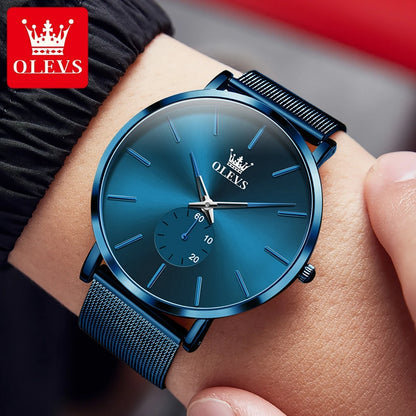 OLEVS Montres pour hommes avec cadran ultra fin de 7,5 mm Bracelet en maille d'acier inoxydable Montre à quartz décontractée de marque supérieure étanche et lumineuse pour hommes