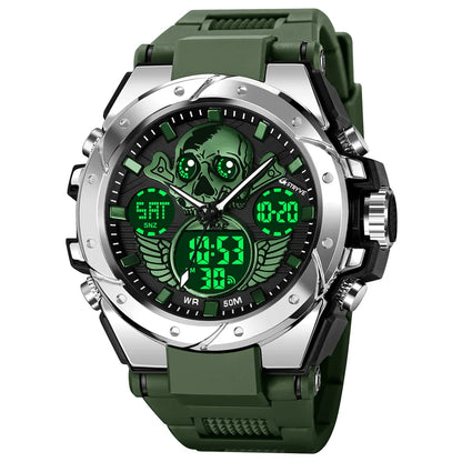 New STRYVE Men's Watch Creative Skull Design Digital-Analog Dual Display Watch Calendar Week Stopwatch Multifunction Watch S8008
