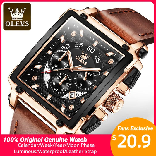 Montre de luxe OLEVS pour hommes Montre carrée étanche pour hommes Montre-bracelet à quartz de marque supérieure lumineuse Montre de mode homme de luxe originale