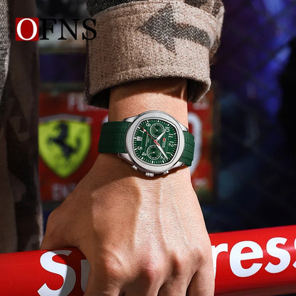 OFNS Brand 8020 New Men's Quartz Watch with Double Eyes, Five Needle Calendar, Waterproof and Fashionable Men's Quartz Watch
