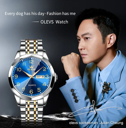 Montre classique pour homme OLEVS Montres-bracelets à quartz en acier inoxydable avec cadran numérique et date Montres analogiques à quartz classiques pour hommes
