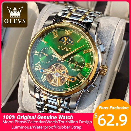 Montres automatiques pour hommes OLEVS Squelette Tourbillon Mécanique à remontage automatique Montre-bracelet de luxe Montre-bracelet étanche et lumineuse