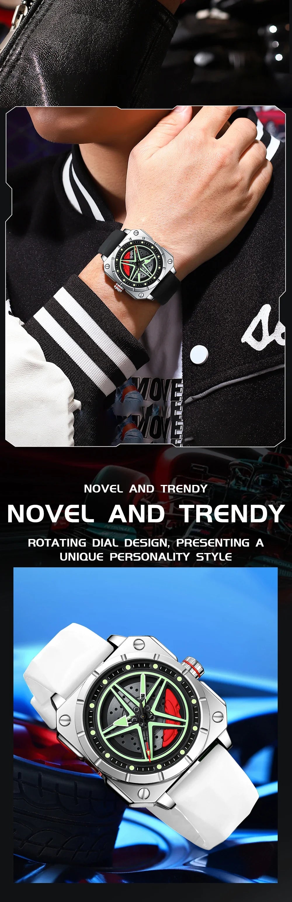 OFNS brand 8017 new fashionable and trendy men's quartz watch silicone square pentagram men's and women's wristwatch