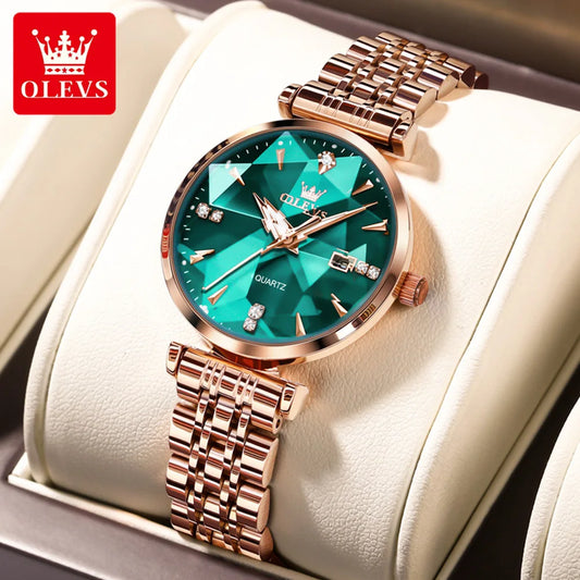 Montre à quartz de luxe OLEVS pour femmes, bracelet en acier inoxydable étanche, montre en or rose pour femmes, ensemble de montres tendance
