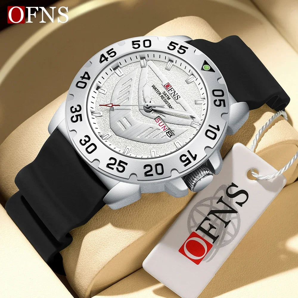 OFNS Brand 1308 New Top Luxury Fashion Men's Watch Night Glow Waterproof Calendar Quartz Watch Suitable for Men's Watch